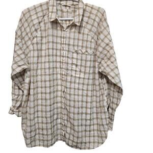 Aerie Oversized Plaid Button Up Small Cream Beige